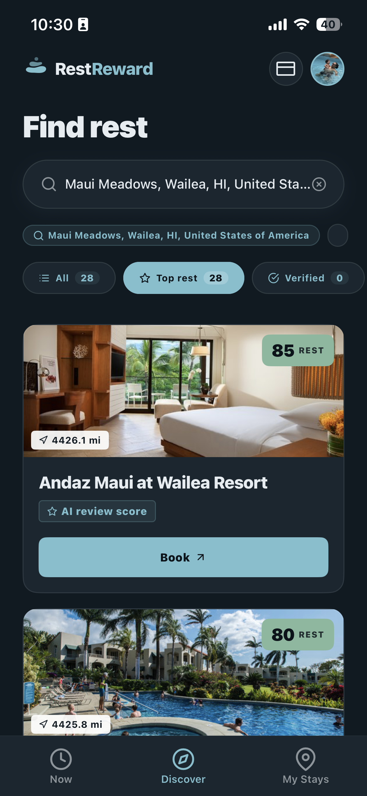 RestReward Discover — find restful places with AI rest scores and verified hotels